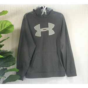 Under Armour Pullover Hoodie Sweatshirt Front Pockets Gray Embroidered Logo Med